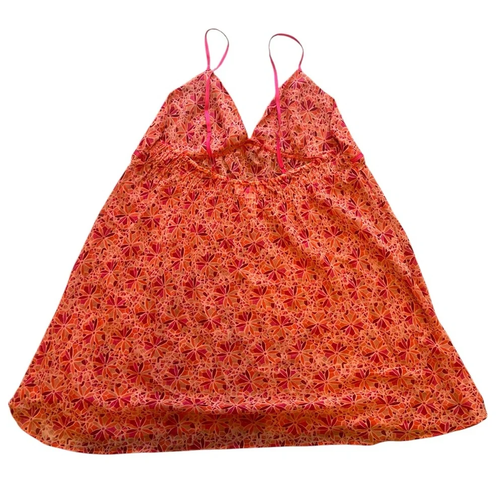 Oscar de la Renta 2000s Pink Orange Retro Look Floral Print Nightgown